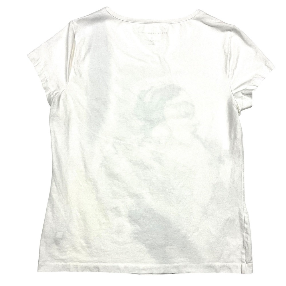 Chico's Black Label White Graphic T-Shirt Metallic Gold Silver Foil Woman Size 1 - Picture 2 of 7